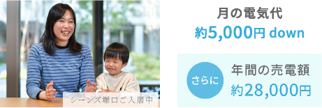 月の電気代約5,000円down さらに年間の売電額約28,000円
