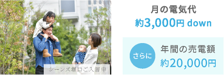 月の電気代約3,000円down さらに年間の売電額約20,000円