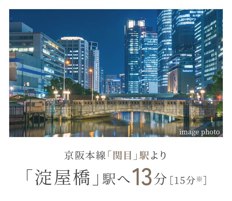 京阪本線「関目」駅より「淀屋橋」駅へ13分［15分※］